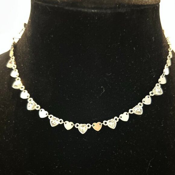 Silver Infinity Love Necklace. Nine West 13" Diamond Heart Choker - Picture 1 of 10